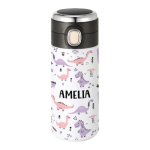 Andaz Press Personalized Kids Tumbler Dinosaur Kids Stainless Steel Water Bottle with Leakproof Flip Lid- 10oz BPA-Free Tumbler For Boys, Girls, Students, Birthday Party Favors Gifts, 1-Pack