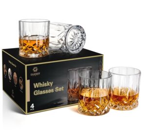 glaskey whiskey glasses set of 4,rock glasses,10 oz lead-free crystal scotch glasses,old fashioned glass for bourbon,cognac,irish whisky,personalised whisky glass gift set for men,dad,brother
