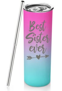 sister birthday gifts best sister ever gifts from sister brother 20oz skinny tumbler gift for sister in law step sister bday christmas presents for soul sister unbiological sister cup with straw