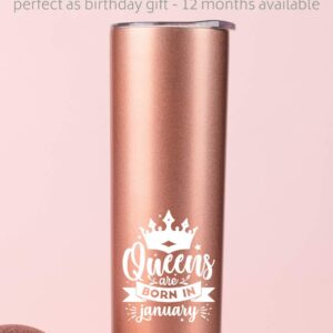 Onebttl Birthday Gifts for Women, Her, Girlfriend, Mom, Best Friends, Aunt, 20oz Stainless Steel Skinny Tumbler with Lid and Straw, Queens are Born in May - Rosegold