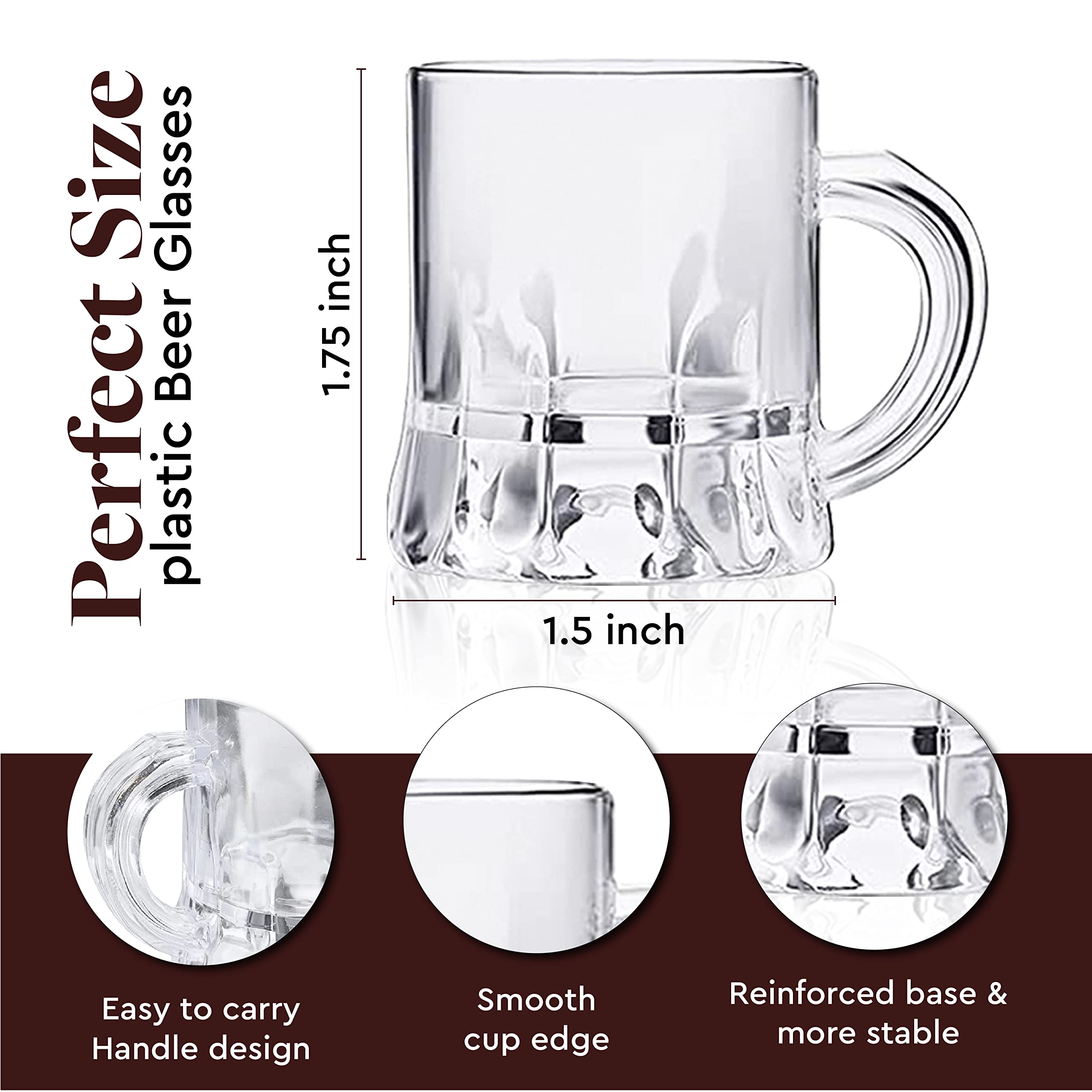 New Paradise Mini Clear Plastic Beer Mug Shot Glasses- 1.75" Tall - (12 Count)