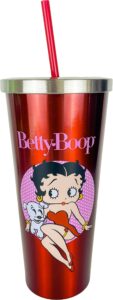 spoontiques betty boop stainless steel cup with straw - stainless steel drinkware tumbler - 24 oz.