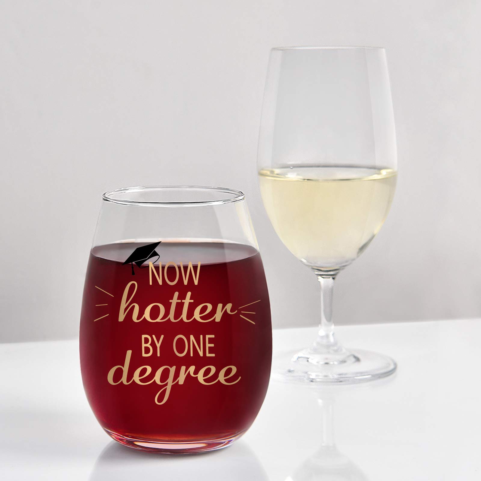 Now Hotter by One Degree Wine Glass, Graduation Stemless Wine Glass 15Oz - Graduation Gift for Him, Her, College Graduates, High School Graduates
