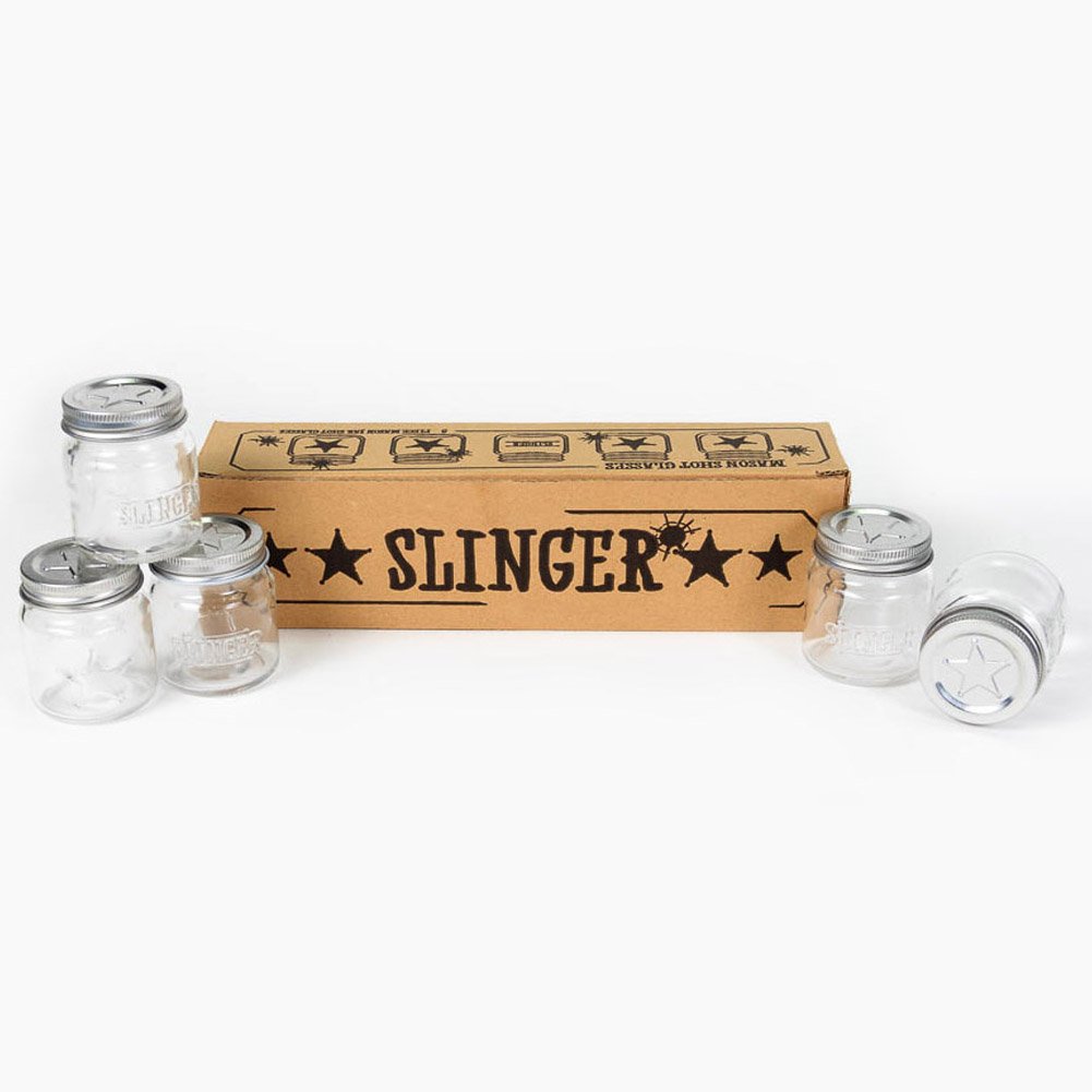 THE SLINGER Shot Glasses Set - Mini Mason Jars with Lids Featuring Unique Star Design (10 Pack) 2 ounces