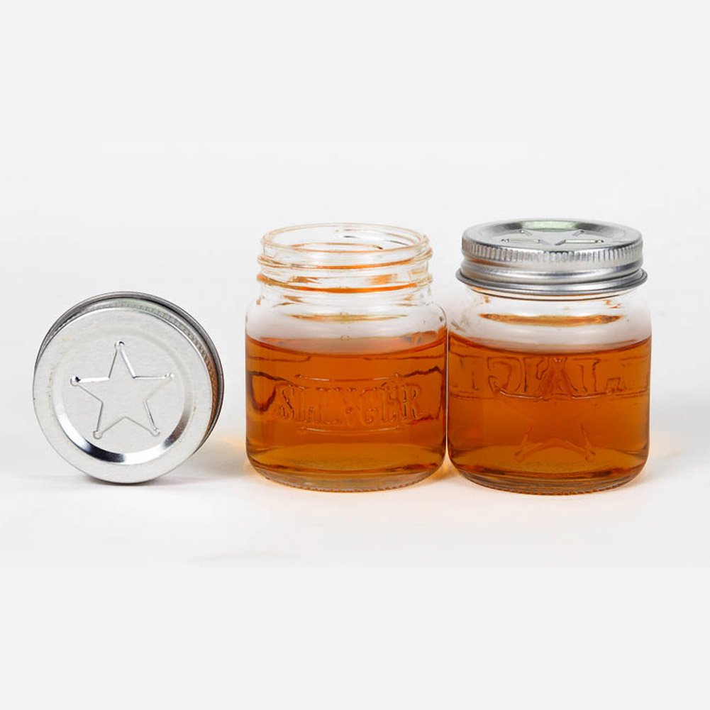 THE SLINGER Shot Glasses Set - Mini Mason Jars with Lids Featuring Unique Star Design (10 Pack) 2 ounces