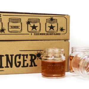 THE SLINGER Shot Glasses Set - Mini Mason Jars with Lids Featuring Unique Star Design (10 Pack) 2 ounces