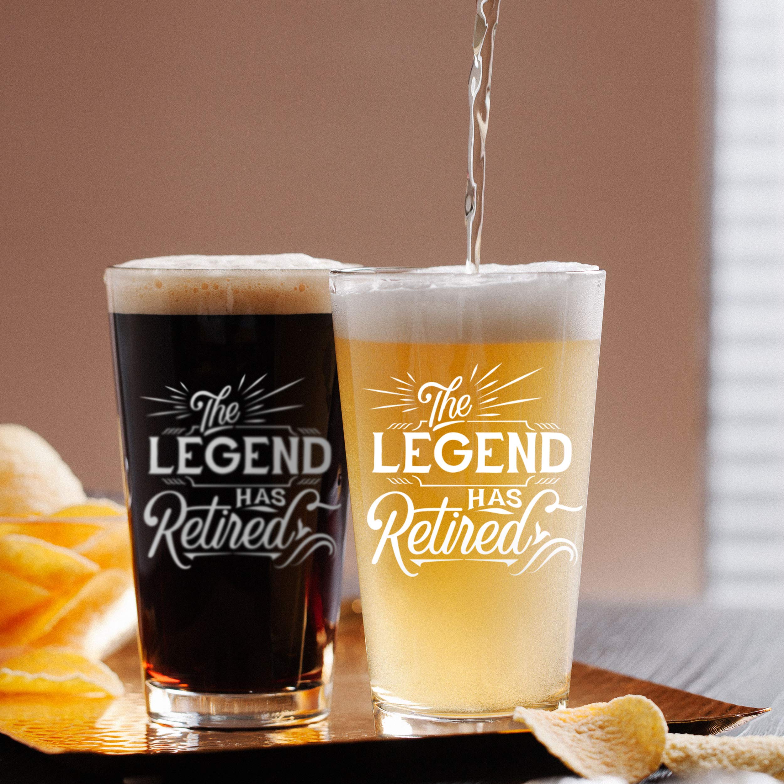 Humor Us Goods Retired Legend Beer Mug - Retirement Gift - Humorous Retirement Gifts for Men Coworker Friends - Unique Beer Glasses - Legend Beer Mug - Retirement Party Decorations - 16 oz Pint Glass