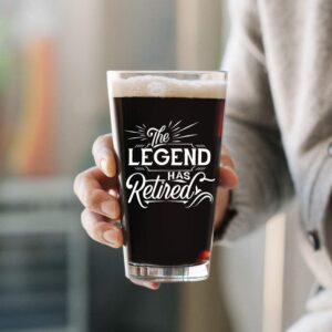 Humor Us Goods Retired Legend Beer Mug - Retirement Gift - Humorous Retirement Gifts for Men Coworker Friends - Unique Beer Glasses - Legend Beer Mug - Retirement Party Decorations - 16 oz Pint Glass