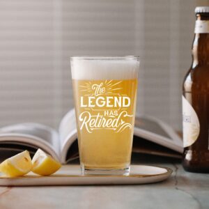 Humor Us Goods Retired Legend Beer Mug - Retirement Gift - Humorous Retirement Gifts for Men Coworker Friends - Unique Beer Glasses - Legend Beer Mug - Retirement Party Decorations - 16 oz Pint Glass