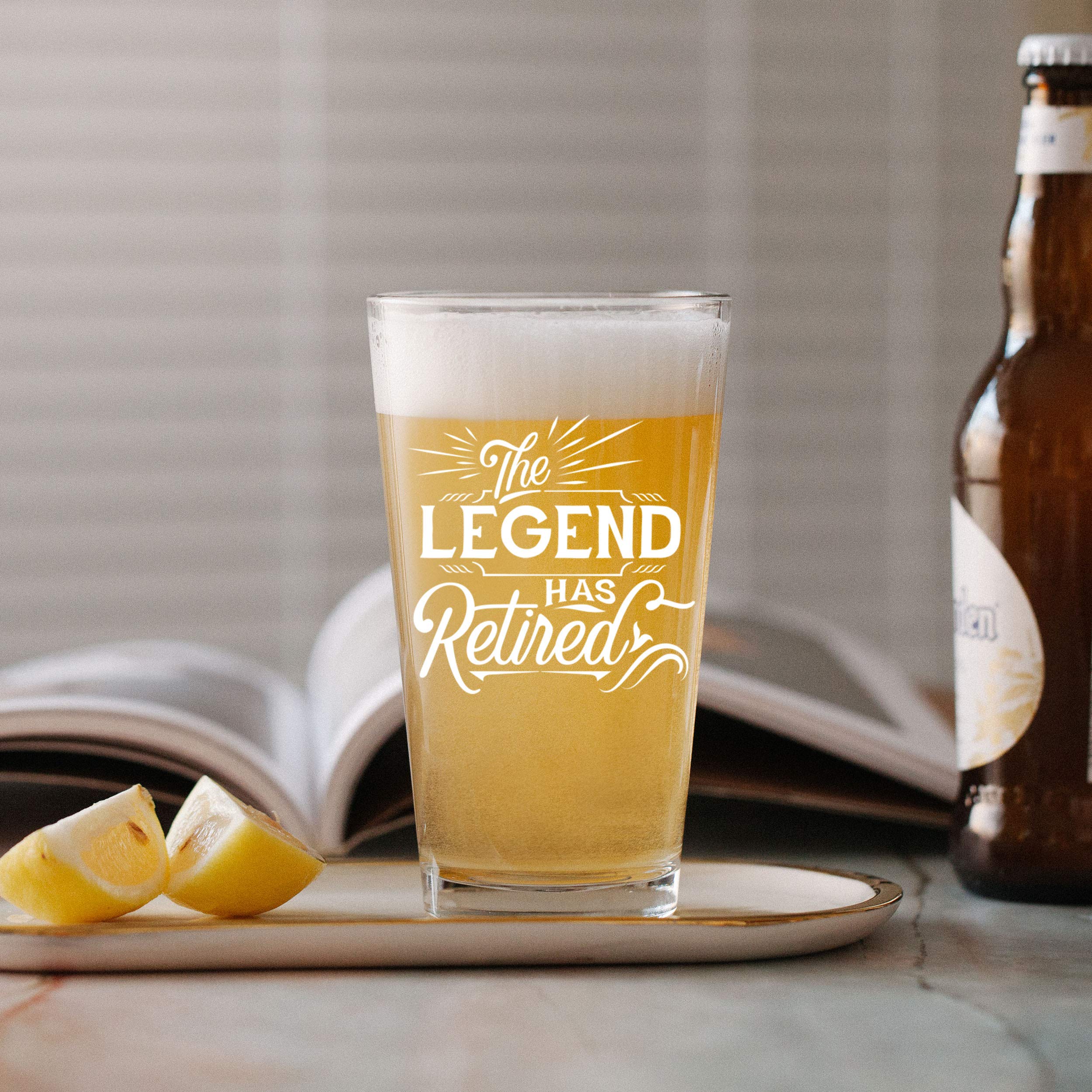 Humor Us Goods Retired Legend Beer Mug - Retirement Gift - Humorous Retirement Gifts for Men Coworker Friends - Unique Beer Glasses - Legend Beer Mug - Retirement Party Decorations - 16 oz Pint Glass