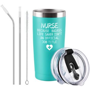 qtencas nurse gifts, nurse because badass stainless steel travel tumbler, funny birthday christmas appreciation rn gifts for nurse friends coworkers nurse practitioner women(20 oz, mint)