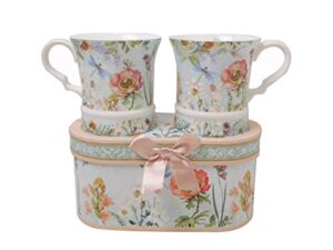 lightahead® elegent bone china unique set of two coffee mugs 10 oz each cup set in attractive gift box elegant floral design