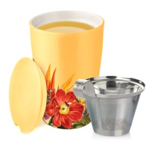 Tea Forte Kati Cup Paradis, Ceramic Tea Infuser Cup with Infuser Basket and Lid for Steeping Loose Leaf Tea