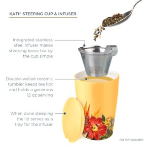 Tea Forte Kati Cup Paradis, Ceramic Tea Infuser Cup with Infuser Basket and Lid for Steeping Loose Leaf Tea