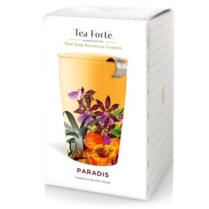 Tea Forte Kati Cup Paradis, Ceramic Tea Infuser Cup with Infuser Basket and Lid for Steeping Loose Leaf Tea