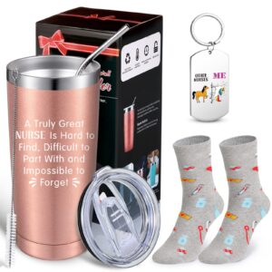 3 pieces novelty nurse gifts set including 20 oz tumbler mug nurse themed crew sock other nurses me unicorn keychain, chrismas birthday present for nurse, registered nurse, nurse practitioner