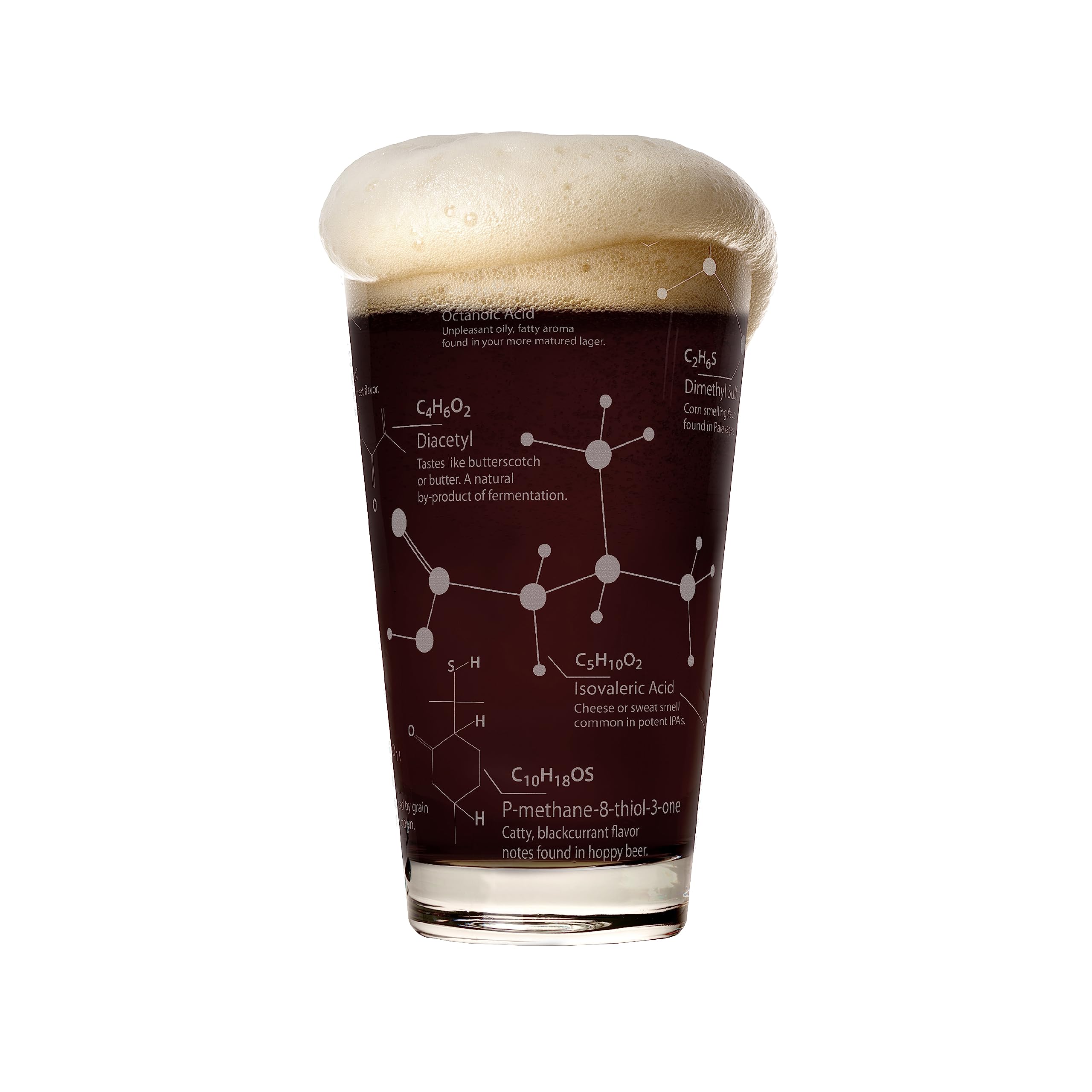 Greenline Goods Beer Glasses - 16 oz Pint Glass (1 Glass) – Science of Beer Glassware - Etched with Beer & Hops Chemistry Molecules