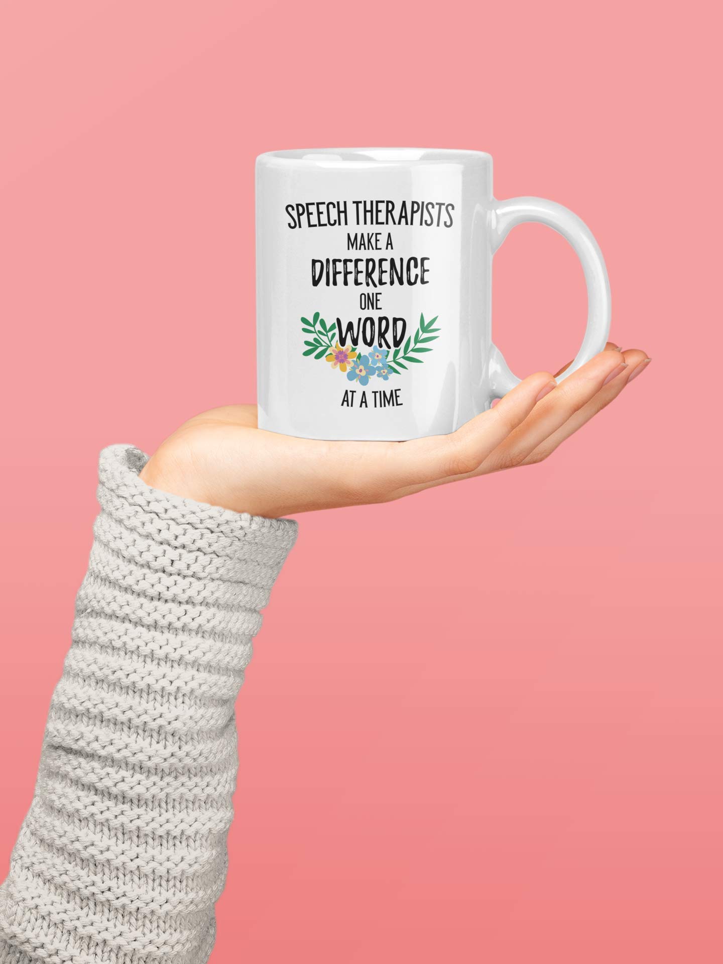 Speech Pathology Gifts. Therapists Make a Difference One Word at a Time. 11 Ounce SLP Coffee Mug. Gift idea for Language Therapy Teacher or Graduation Day. (White)