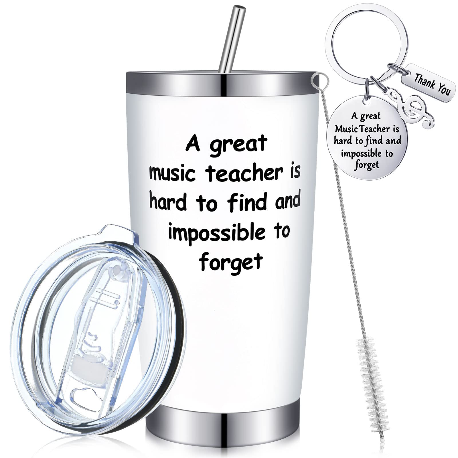 Rtteri Christmas Teacher Gift 20 Oz Tumbler with Lid Straw Brush and Music Teacher Keychain Music Teacher Appreciation Gift for Xmas Women Piano Guitar Violin Music Teacher Graduation Birthday Gift