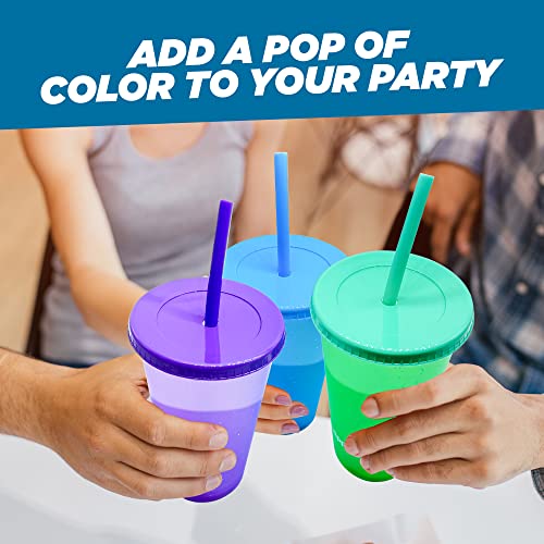 Hippozz Plastic Tumblers with Lid & Straw 5 Pack 16 Oz Color Changing Cups with Lids & Straws Colorful Tumblers with Straw BPA Free Kids Cups with Lids for Parties Reusable Coffee Cups