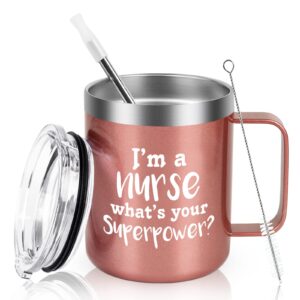 qtencas nurse week gifts, i'm a nurse insulated stainless steel coffee mug, nurses gifts for nurse new nurse rn nurse women on nurse week graduation birthday, nursing gifts for nurse(12 oz, rose gold)