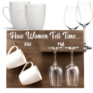 valentines day birthday gifts for women - unique wine gift for mom - great gift idea for moms, sister, wife, aunt, mother in law - womans birthday presents - includes 2 wine glasses and 2 coffee mugs
