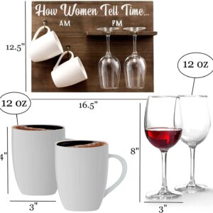 Valentines Day Birthday Gifts for Women - Unique Wine Gift for Mom - Great Gift Idea for Moms, Sister, Wife, Aunt, Mother in law - Womans Birthday Presents - Includes 2 Wine Glasses and 2 Coffee mugs