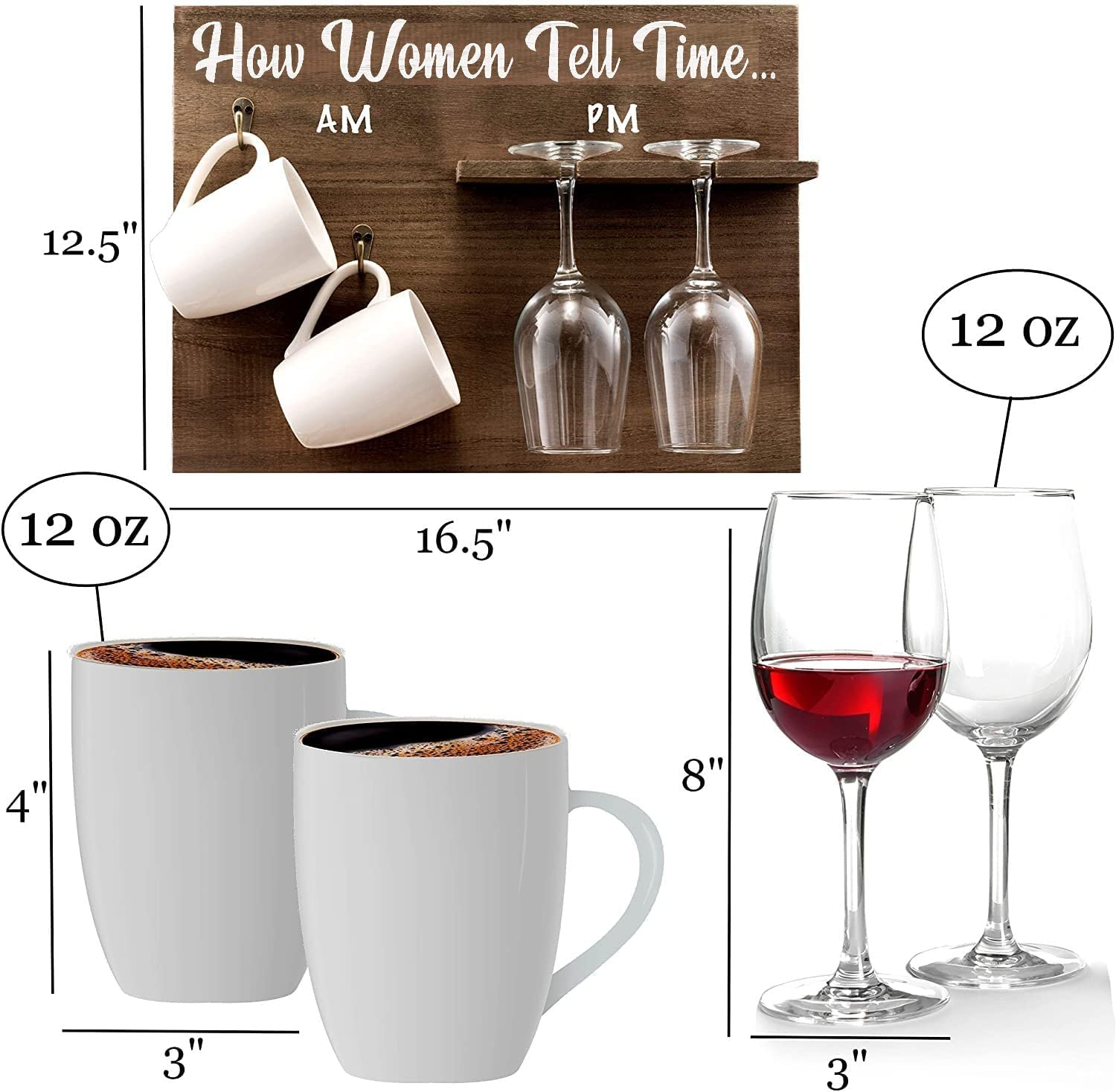 Valentines Day Birthday Gifts for Women - Unique Wine Gift for Mom - Great Gift Idea for Moms, Sister, Wife, Aunt, Mother in law - Womans Birthday Presents - Includes 2 Wine Glasses and 2 Coffee mugs