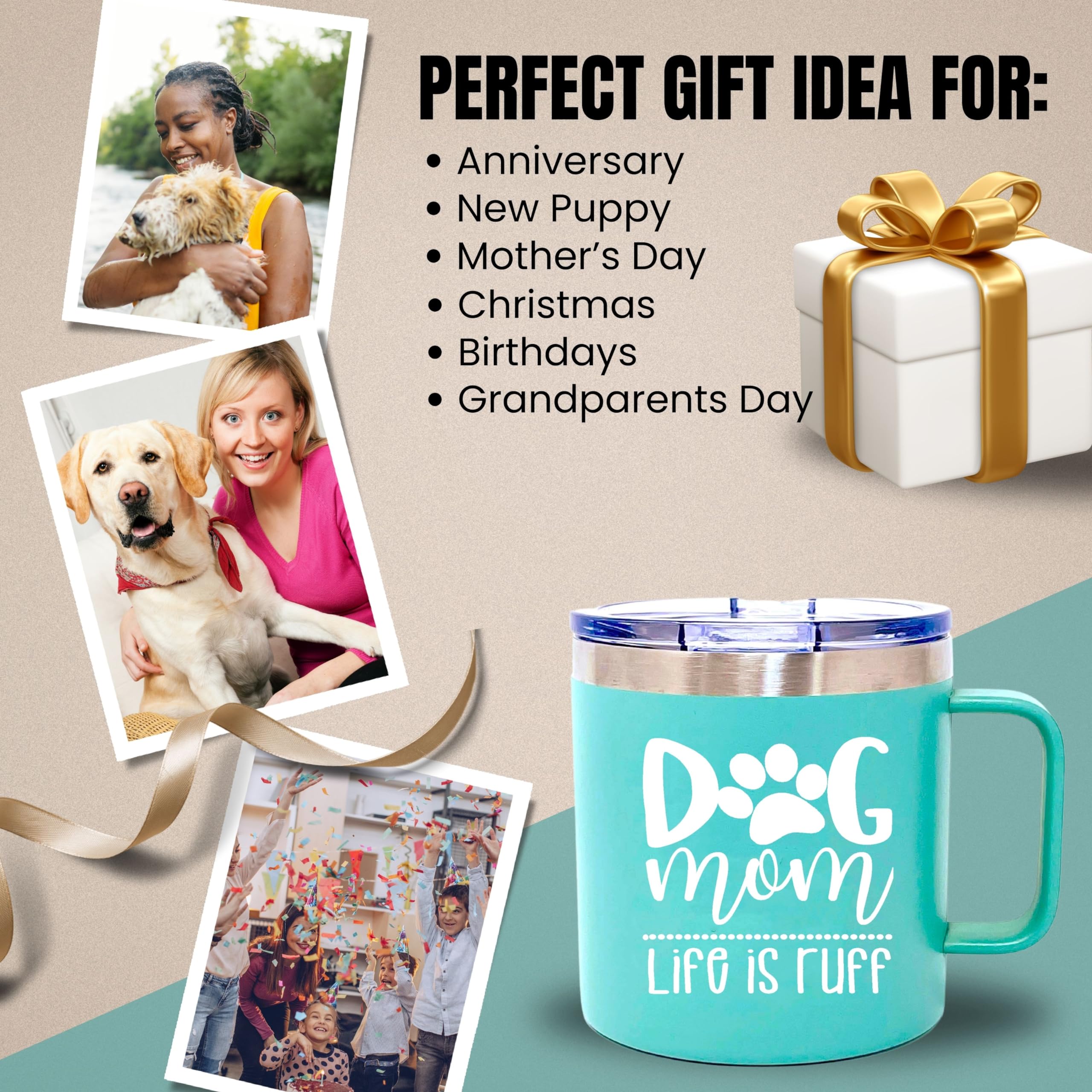 Dog Mom Coffee Mug - Dog Lovers Gifts for Women - Dog Mom Insulated Cup, Tumbler - Great Dogs Themed Gifts for Christmas, Birthday, Best Cups and Mugs for New Dog Mom, Things for Dog Lovers