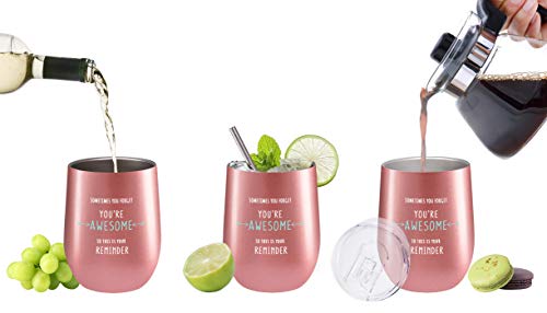 Inspirational Gifts for Women, Thank You Gifts, Sometimes You Forget You’re Awesome So This Is Your Reminder, Fancyfams 12oz Stainless Steel Wine Tumbler, Coworker Gifts for Women, (Rose Gold)