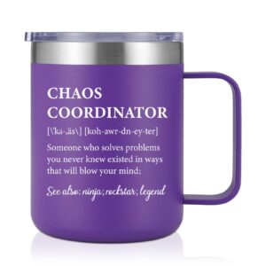 liqcool chaos coordinator gifts for women, bosses day gifts for her, thank you gifts for manager office wedding planner, birthday gifts for boss lady, 12oz coffee mug