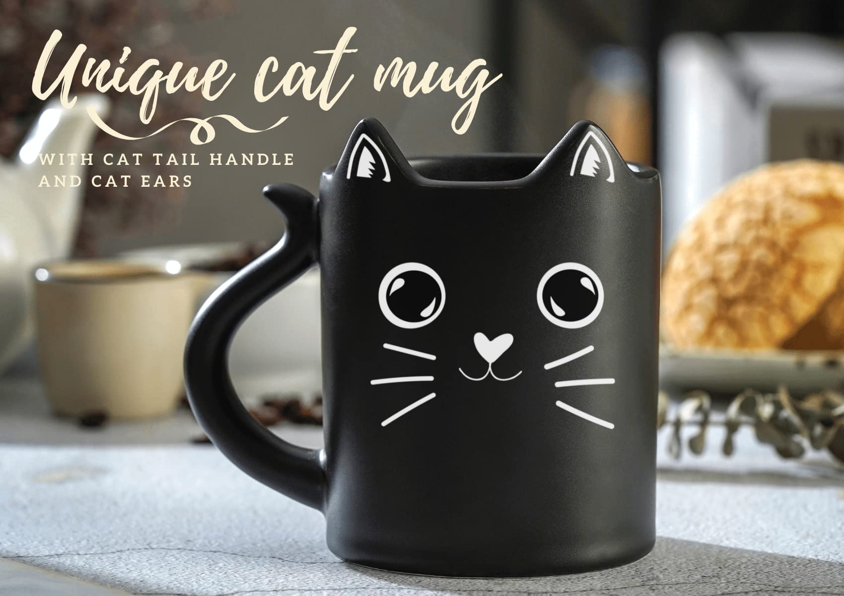 Onebttl Funny Cat Coffee Mug, Cat Mug with Cat Ears and Cat Tail Handle, Cat Gifts for Cat Lovers on Christmas, Birthday - Best Cat Mom Ever
