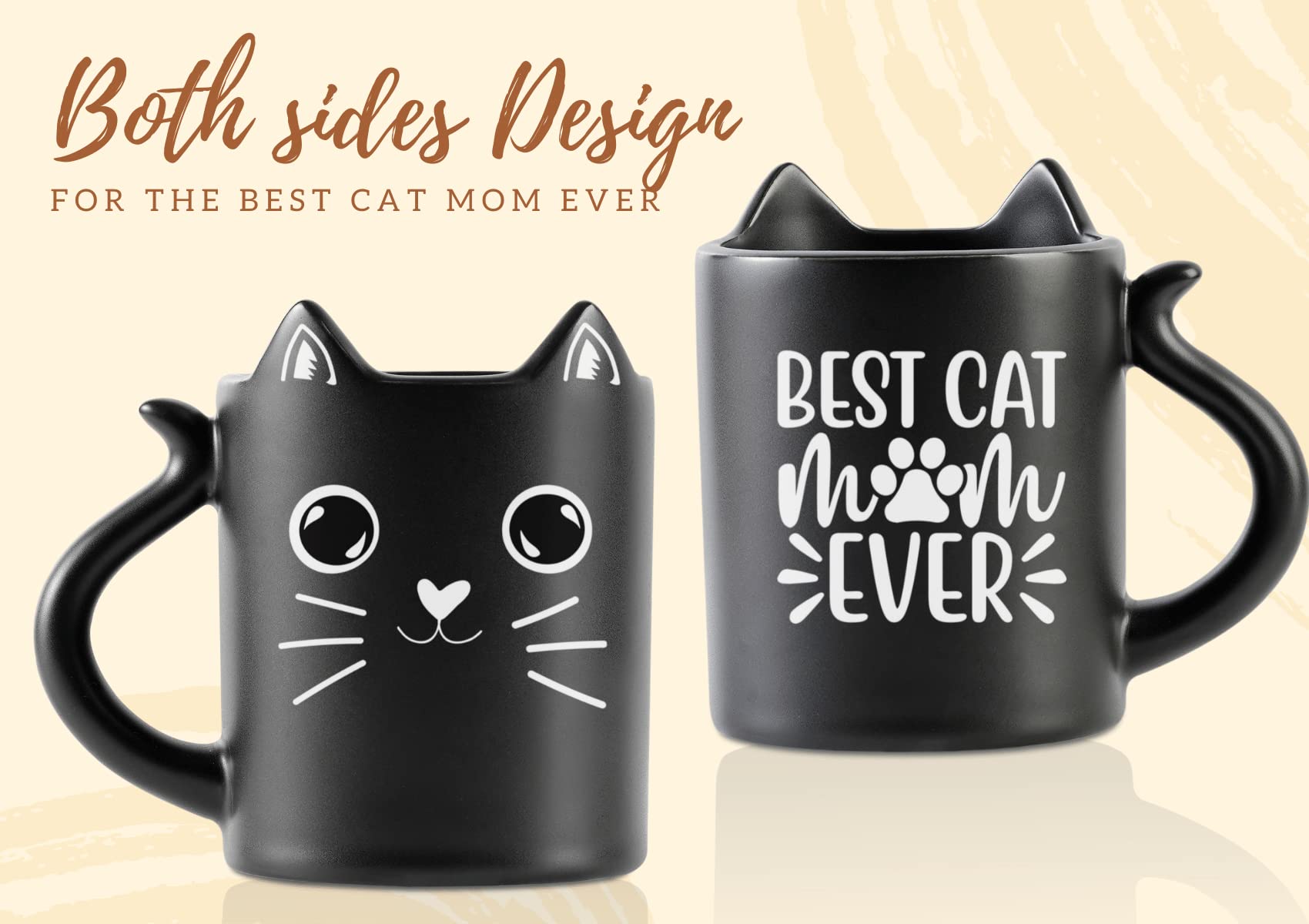 Onebttl Funny Cat Coffee Mug, Cat Mug with Cat Ears and Cat Tail Handle, Cat Gifts for Cat Lovers on Christmas, Birthday - Best Cat Mom Ever