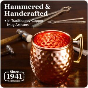 Moscow Mule Copper Mugs | Set of 4 Hammered Cups | 100% Handcrafted Pure Solid Copper | Gift Set with Cocktail Straws | Shot Glass | Coasters | Copper Stirrer & Beer Opener by Copper-Bar