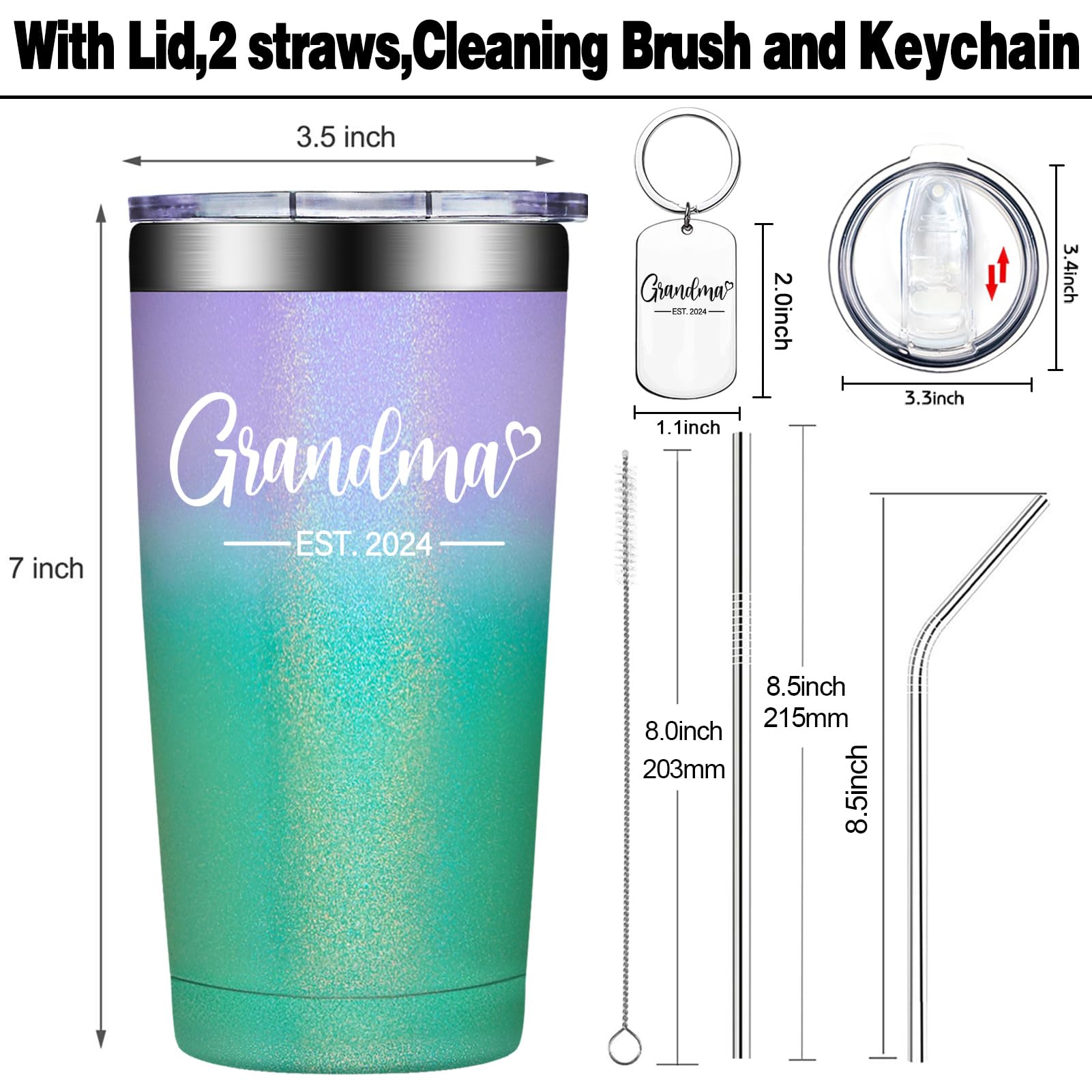 Grifarny New Grandma Gifts - Grandma Est. 2024 Tumbler Cup - First Time Grandma Gifts - 1st Mothers Day Gift for New Grandma, New Grandmother, Grandma to be, Promoted to Grandma