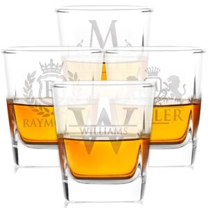 amazing items set of 4 - whiskey gifts for men, personalized whiskey glasses w/name & initial - 9 designs - 9 oz, limited edition monogrammed rocks glasses for whiskey, dad gifts