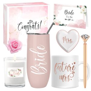 8 pieces bride gifts box bridal shower gift bachelorette gifts for bride wedding gift for bride stainless steel tumbler coffee mug scented candle and ring dish set (flowers)