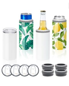 offnova 16oz sublimation can cooler, 4-in-1 sublimation blanks can insulated white stainless steel skinny sublimation tumbler, beer can cooler