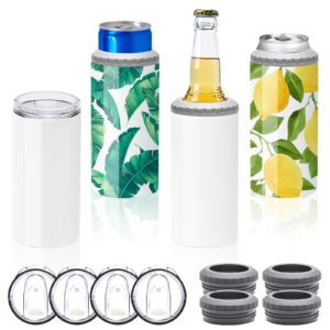 OFFNOVA 16oz Sublimation Can Cooler, 4-in-1 Sublimation Blanks Can Insulated White Stainless Steel Skinny Sublimation Tumbler, Beer Can Cooler