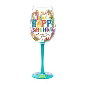 NymphFable Hand-painted Wine Glass Happy Birthday Artisan Painted 15oz Personalised Gift for Birthdays