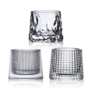 rareci flat bottom crystal whiskey glasses, premium 5oz scotch glasses set of 3, old fashioned thick weighted bottom rocks glasses for drinking bourbon, cocktails, cognac, rum