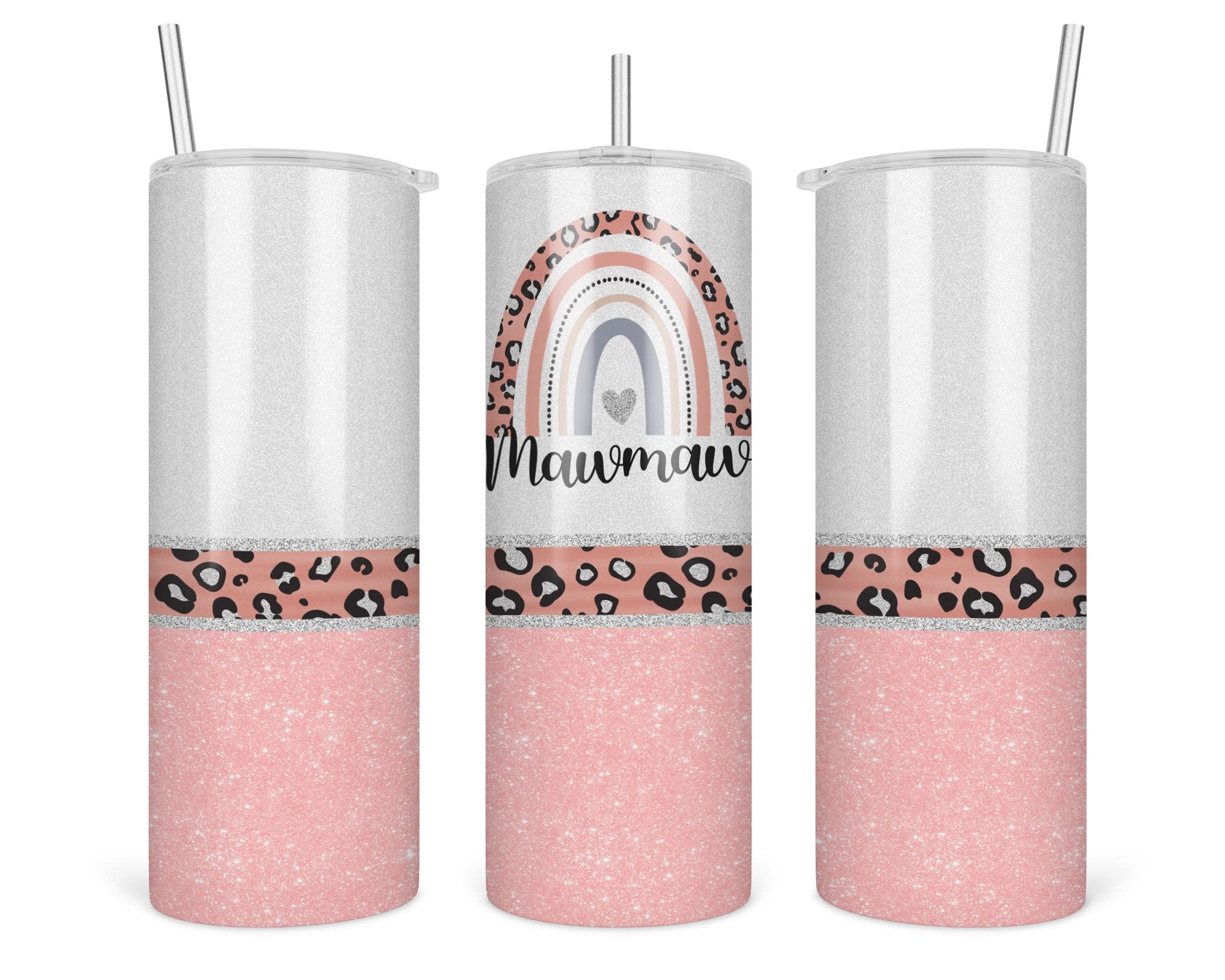 TunlaStore Leopard Mawmaw Tumbler - Mawmaw Rainbow Tumbler - Mothers Day Gifts Mawmaw - Leopard Rainbow Mawmaw Travel Cup - Tumbler With Straw And Lid - 20 Oz - Insulated Stainless Steel,White