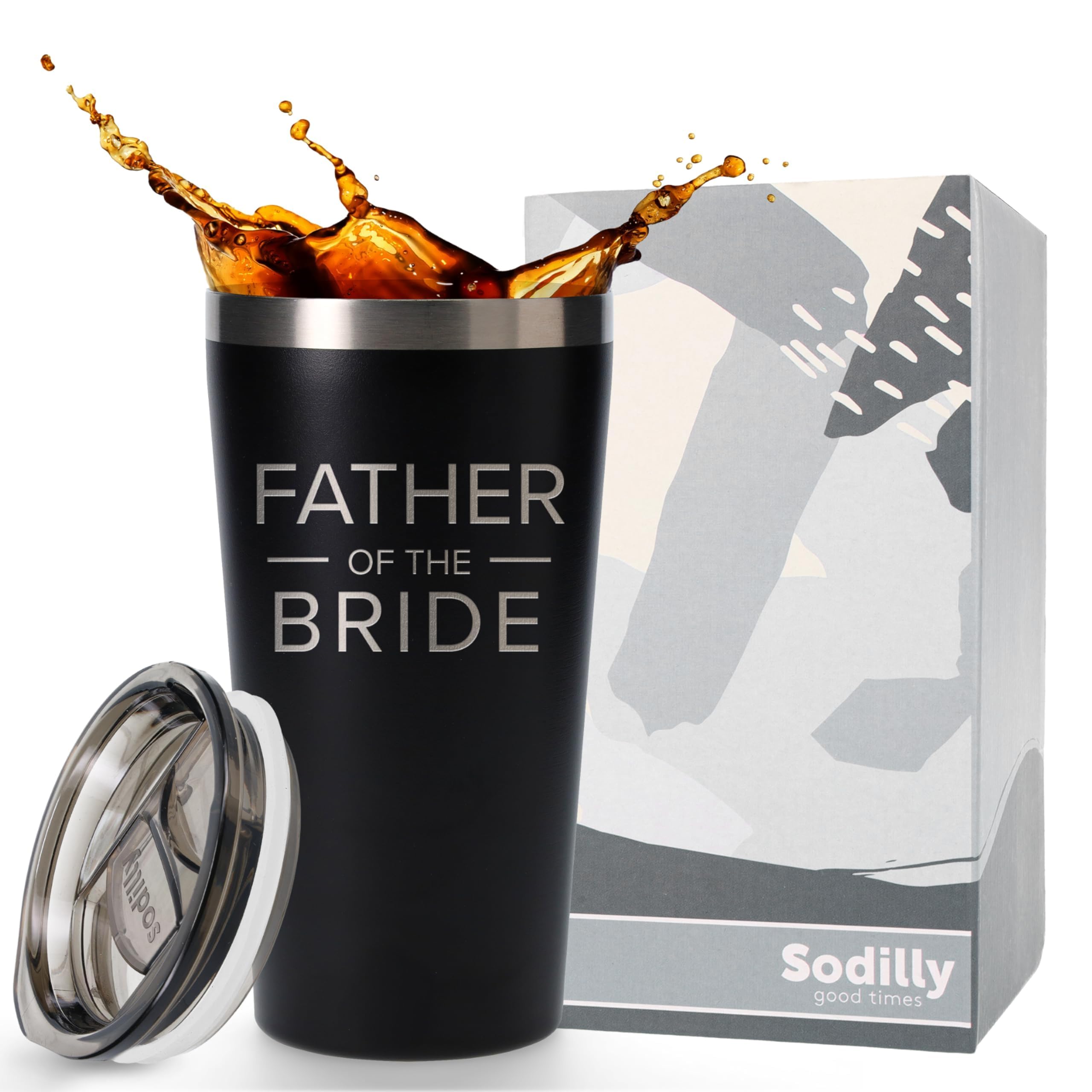 Sodilly Insulated Coffee Tumbler- Father's Day Gift- Engagement Announcement Accessory- Father of the Bride Tumbler Gifts- Special Father of the Bride- 16oz Black Insulated Coffee Tumbler