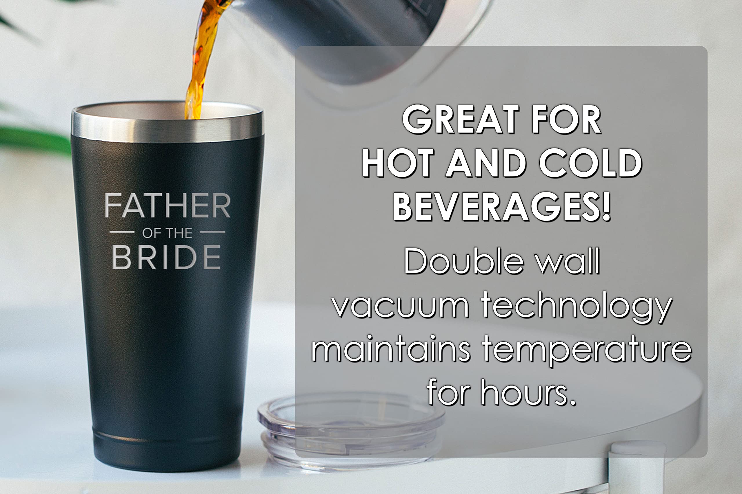 Sodilly Insulated Coffee Tumbler- Father's Day Gift- Engagement Announcement Accessory- Father of the Bride Tumbler Gifts- Special Father of the Bride- 16oz Black Insulated Coffee Tumbler