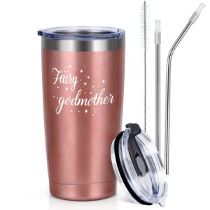 liqcool godmother gift, godmother proposal gift, fairy godmother 20 oz insulated tumbler, godmother gifts from godchild, god mother gifts for women, gifts for godmother birthday christmas (rose gold)