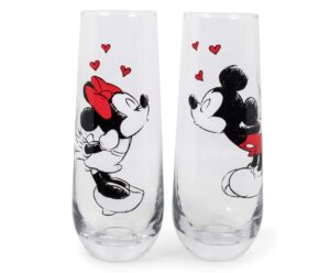 silver buffalo mickey and minnie kiss hearts stemless fluted glassware exclusive | set of 2