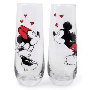 Silver Buffalo Mickey and Minnie Kiss Hearts Stemless Fluted Glassware Exclusive | Set of 2