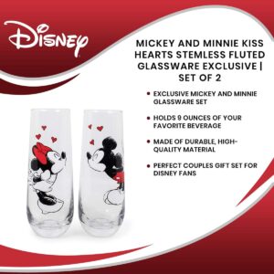 Silver Buffalo Mickey and Minnie Kiss Hearts Stemless Fluted Glassware Exclusive | Set of 2