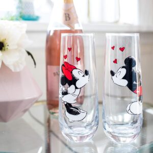 Silver Buffalo Mickey and Minnie Kiss Hearts Stemless Fluted Glassware Exclusive | Set of 2