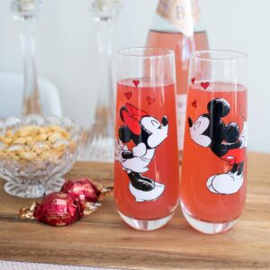 Silver Buffalo Mickey and Minnie Kiss Hearts Stemless Fluted Glassware Exclusive | Set of 2